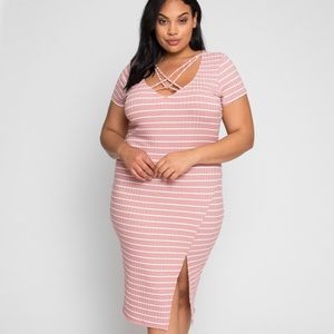 NWT plus white pink stripe strappy dress 2x midi